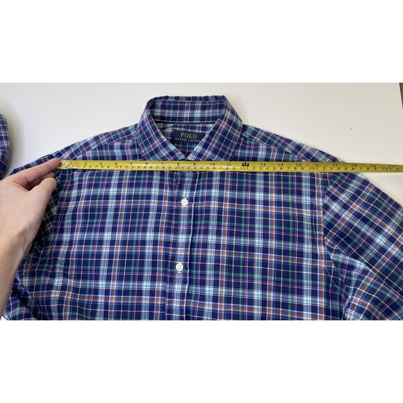POLO Ralph Lauren Men’s M Plaid Button-Down Shirt Royal Navy Blue Multi - Picture 9 of 10